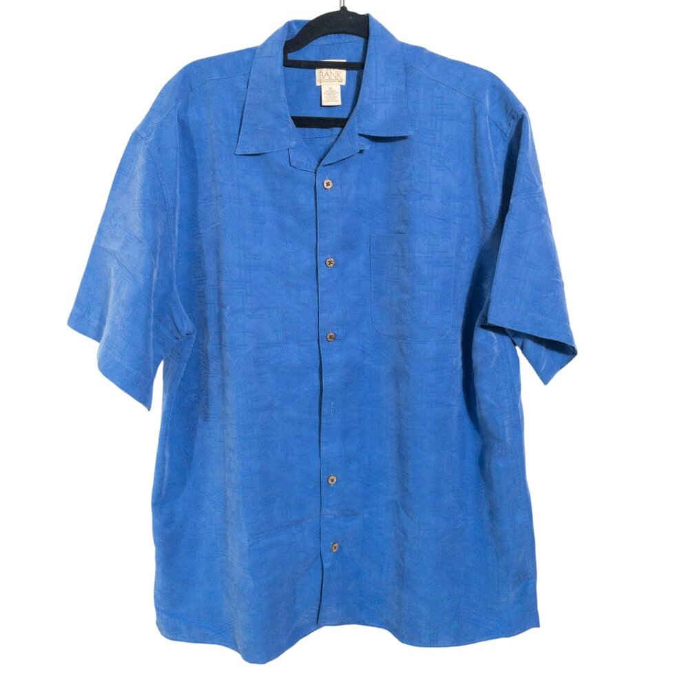 Jos A Bank Blue Short Sleeve Button Down Shirt SZ XL Hawaiian Print Tropica
